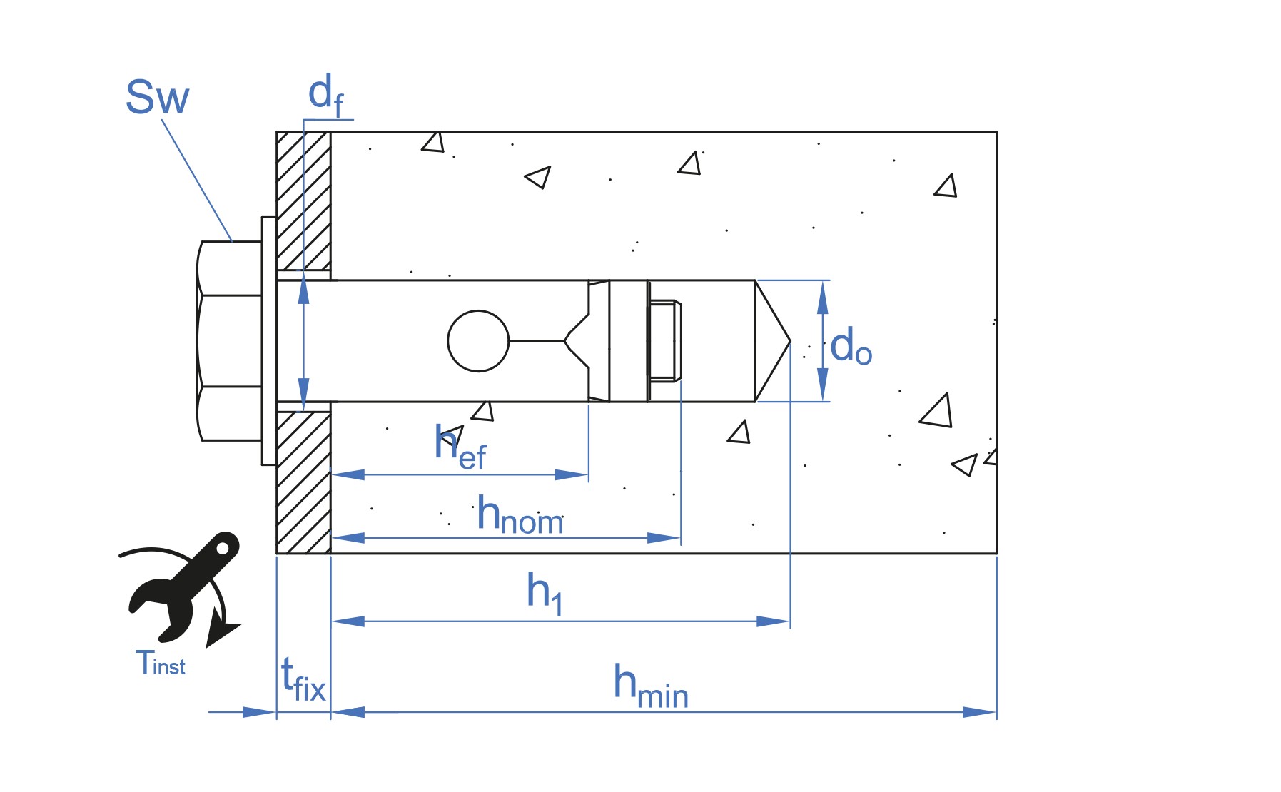 CH-8.8 E [CP] Anclaje camisa antigiro para cargas medias. Tornillo hexagonal 8.8 para espesores reducidos